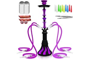 PLOGSEE 22" Hookah Set with Everything,Premium Hookah Shisha set,Up to 4 Persons Hookah Complete Set with 100 Disposable Tips,50 Pre-Punched Aluminum Foil,20 Coals(PURPLE)