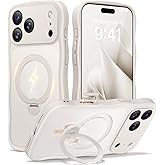 CAPRARO for iPhone 17 Pro Max Case with 360° Spin Magnetic Stand for Women, [Compatible with MagSafe] [Full Camera Protection] Cute Wave Translucent Matte Case for iPhone 17 Pro Max, Stone
