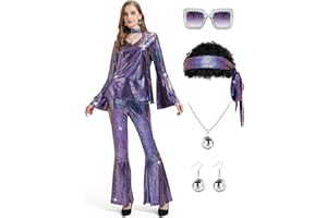 Lydoesy Women 70s Disco Costume 8 PCS Disco Outfit for Halloween Cosplay Party