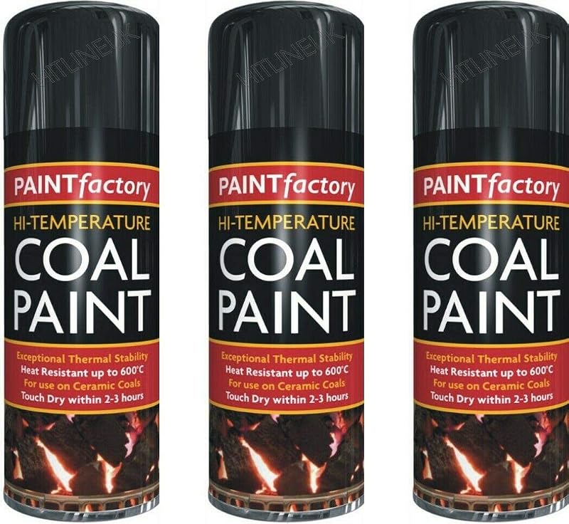 HitlineUK 3x 400ml Black Heat Resistant Paint 600C Stove Coal Fire Spray