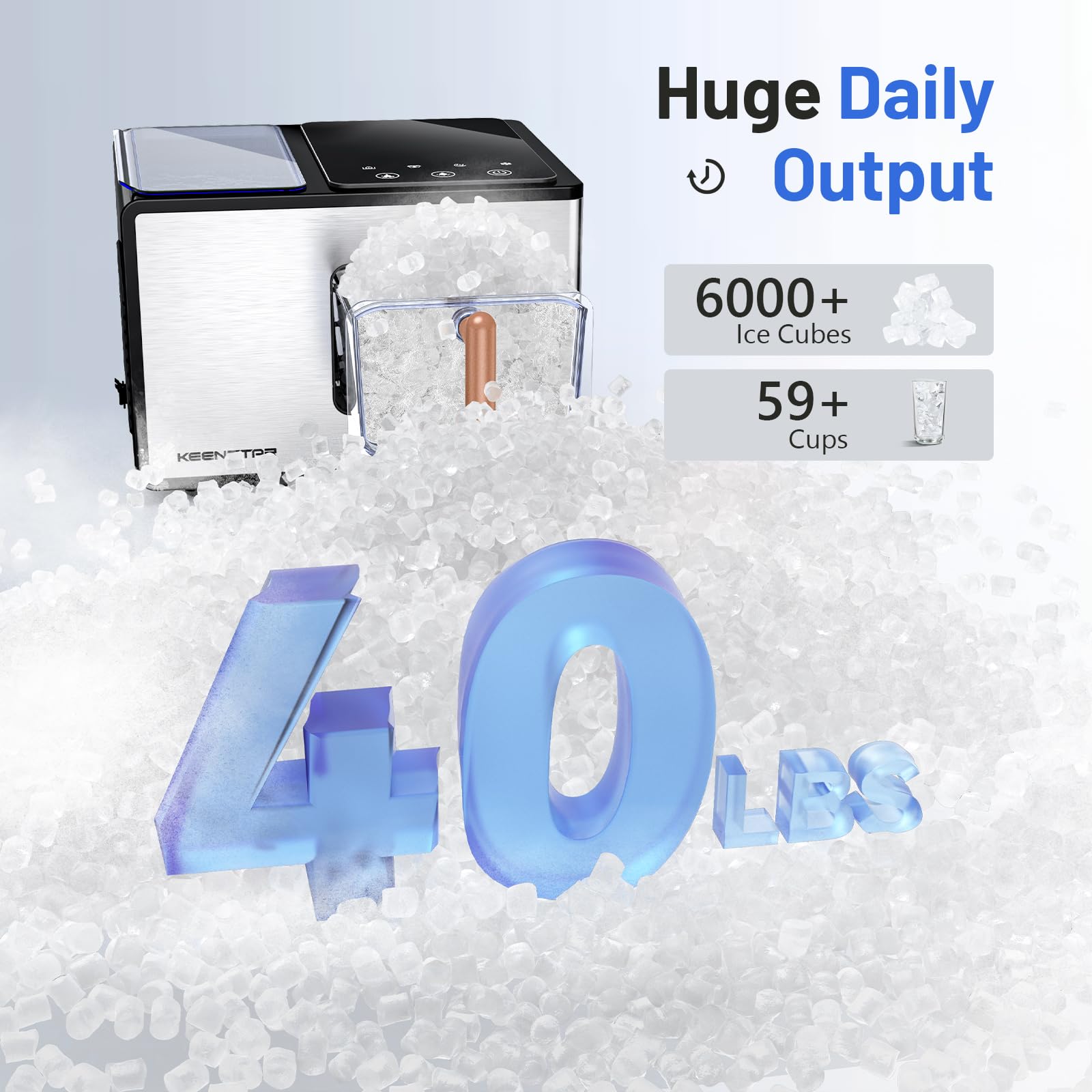 Nugget Ice Maker Countertop, 40lbs/24H, Pebble Ice Maker with Soft Chewable Ice, Self Cleaning Sonic Ice Machine, Stainless Steel w/Touch Screen for Home Office Bar Party- Silver