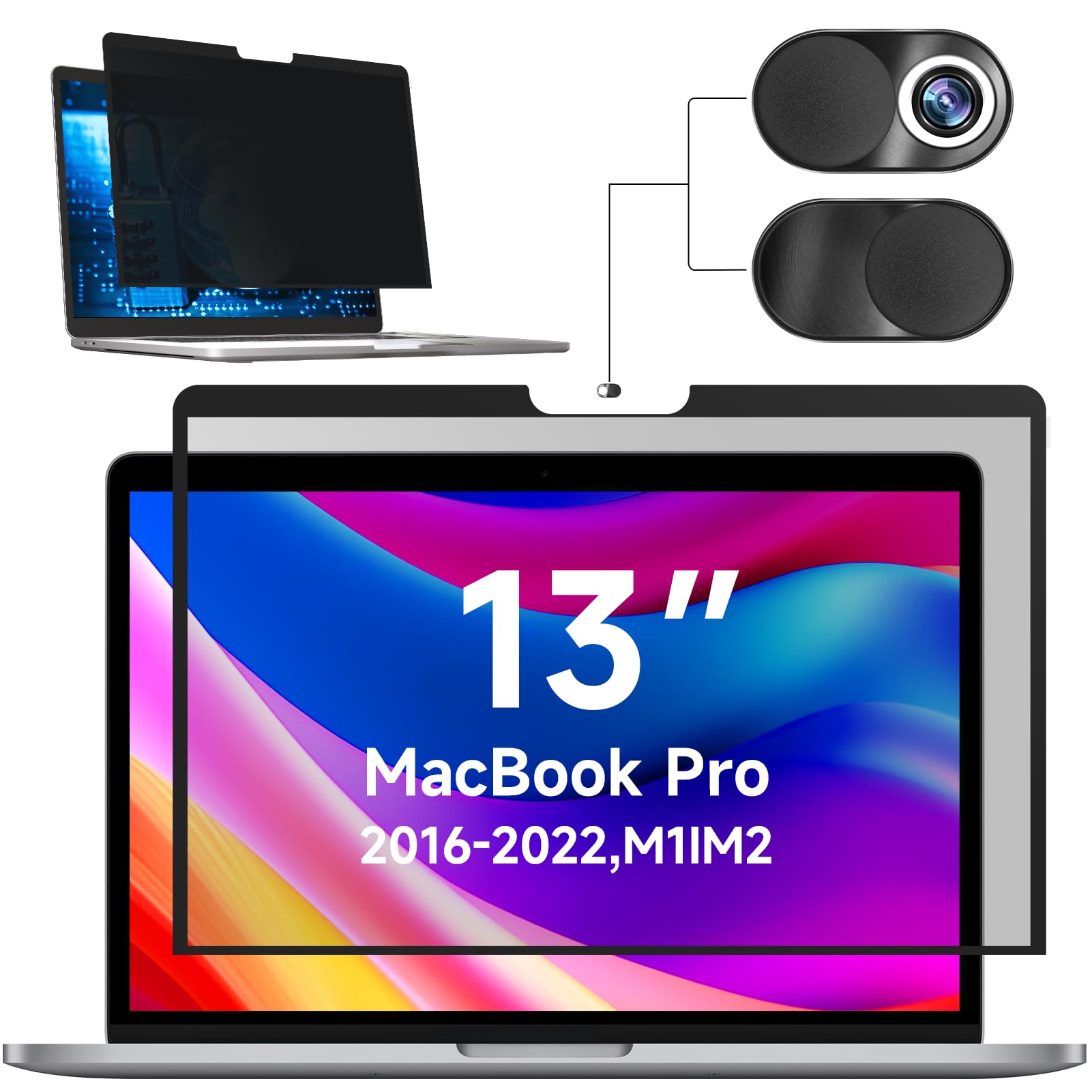 Photo 1 of Mamol Privacy Screen for MacBook Pro 13 Inch(2016-2022, M1, M2) & MacBook Air 13" (2018-2021, M1), MagicSuction Removable Vacuum Adsorption Anti Spy