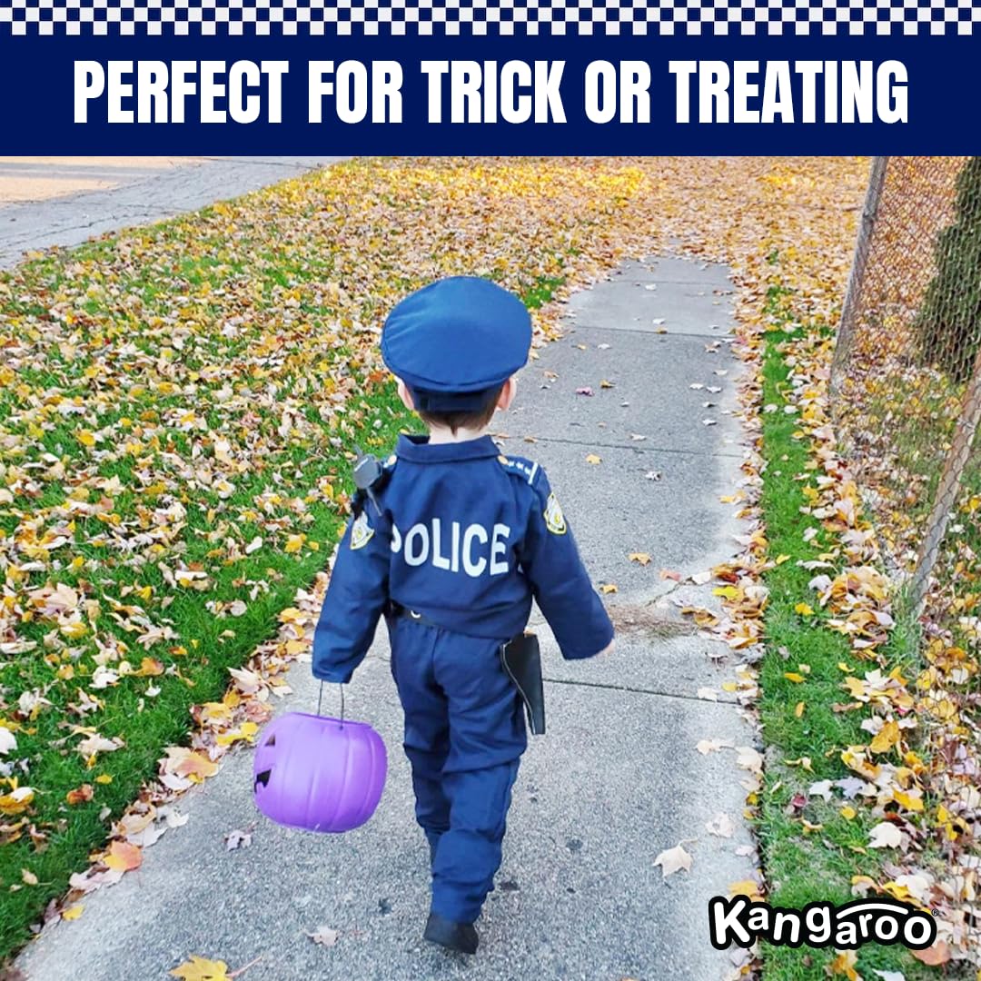 Kangaroo Police Costume for Kids – 12 Pc Black Cop Outfit with Hat, Badge, Handcuffs, Holster & More