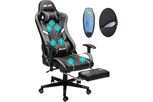DOUXLIFE Massage Gaming Chair 7-Point, Office Chair with Footrest and Lumbar Support, Adjustable Seat Height Ergonomic, Thickened and Widened Cushions Backrest, 175° Reclining Max, Grey