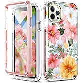 Turquiase Cute Flower Case for iPhone 12 Pro Max 6.7 inch Built with Screen Protector, Lightweight and Stylish Full Body Shockproof Protective Rugged TPU Case for Women/Girls