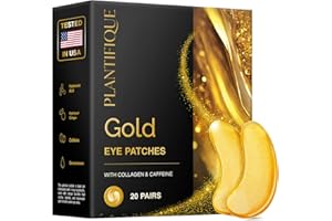 PLANTIFIQUE 24K Gold Under Eye Patches - Dermatologist Tested - 20 Pairs Cooling Eye Masks for Dark Circles & Puffiness, with