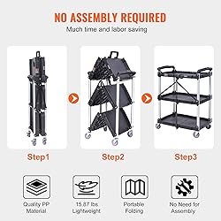 VEVOR Foldable Utility Service Cart, 165LBS 3 Shelf