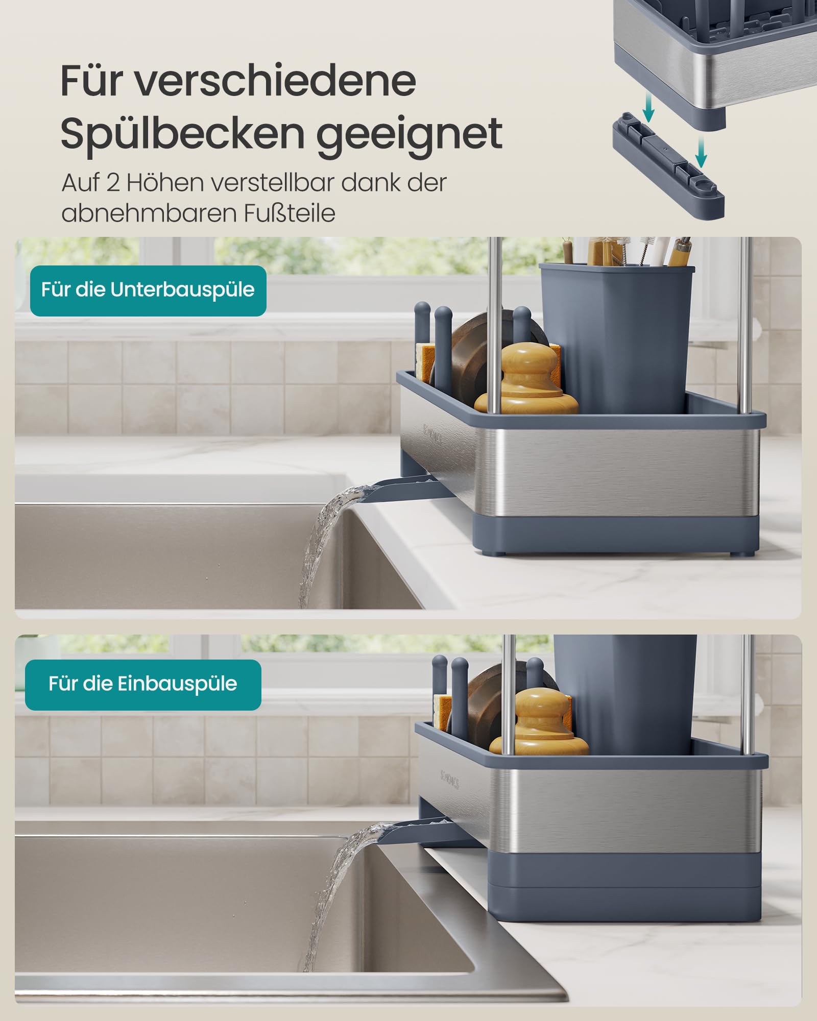 SONGMICS Spülbecken-Organizer mit Schwammhalter, Edelstahl 7