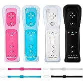 DTianSir 4Pack Motion Plus Wii Remote Controllers with Silicone Case & Wrist Strap,Wii Remote Controllers with Built in Motion Plus Compatible for Wii U Consoles (Pink+Light Blue+White+Black)