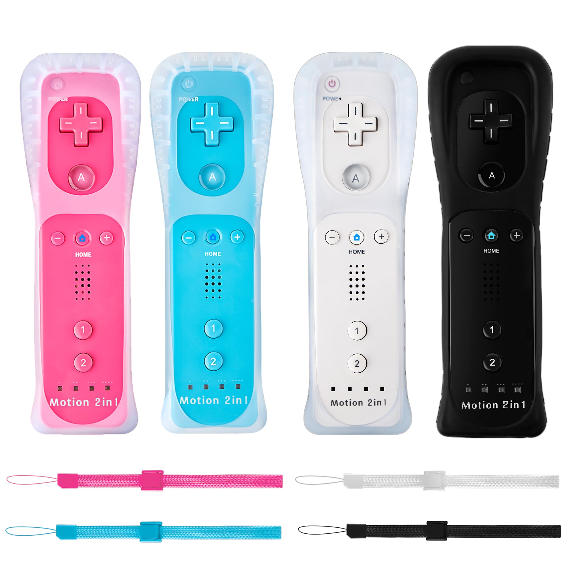 Photo 1 of DTianSir 4Pack Motion Plus Wii Remote Controllers with Silicone Case & Wrist Strap,Wii Remote Controllers with Built in Motion Plus Compatible for Wii U Consoles (Pink+Light Blue+White+Black)