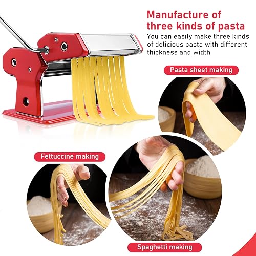 Manual Pasta Maker Machine – 9 Thickness Settings, Spaghetti & Fettuccine Cutter Set