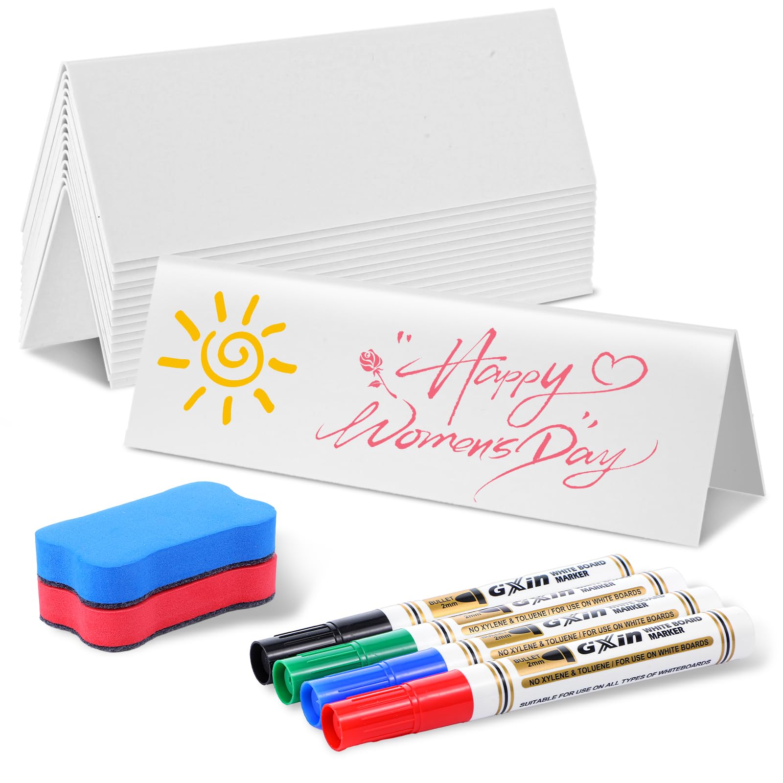 Photo 1 of  Dry Erase Names Tent Cards for Table, Reusable Name Cards 8.66" x 2.76" Desk Name Tents Sets with Dry Erase Markers and Erasers, Facilitate Effective Organization of Meetings and Classes