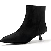 IDIFU IN2 Ankle Boots for Women Low Short Kitten Heel Booties Detachable Metal Strap Zipper Closed Pointed Toe Fall Ladies Bride Wedding Booties Comfortable Cute Trendy Stylish Fashion Dressy Boots