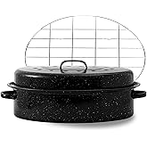 Oval Roasting Pan with Lid and Rack 18" Large Roaster Pan Set Comes With Lron Rack Enamel Cook Ware Dishwasher Compatibility Granite Oven Roaster