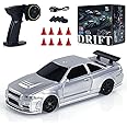 OYDL 1/43 Scale Mini Racing Drift RC Car with Lights, 2.4G Electric 4WD High-Speed Remote Control Sports Car, Full Proportional Vehicle for Boys Adults Teen - RTR Version/Silver