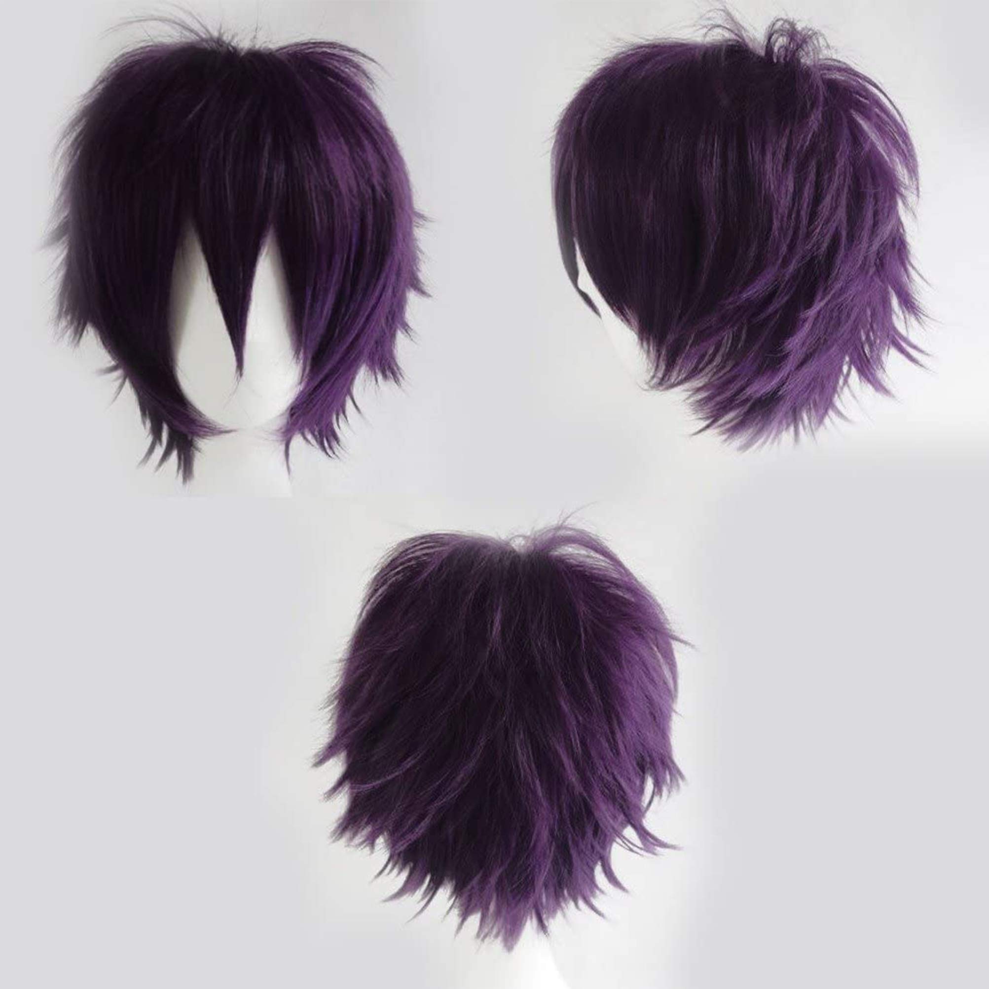 S-noilite Unisex Short Straight Hair Wig Anime Party Cosplay Warped Full Wigs for Women Men(Dark Purple) โ image 1