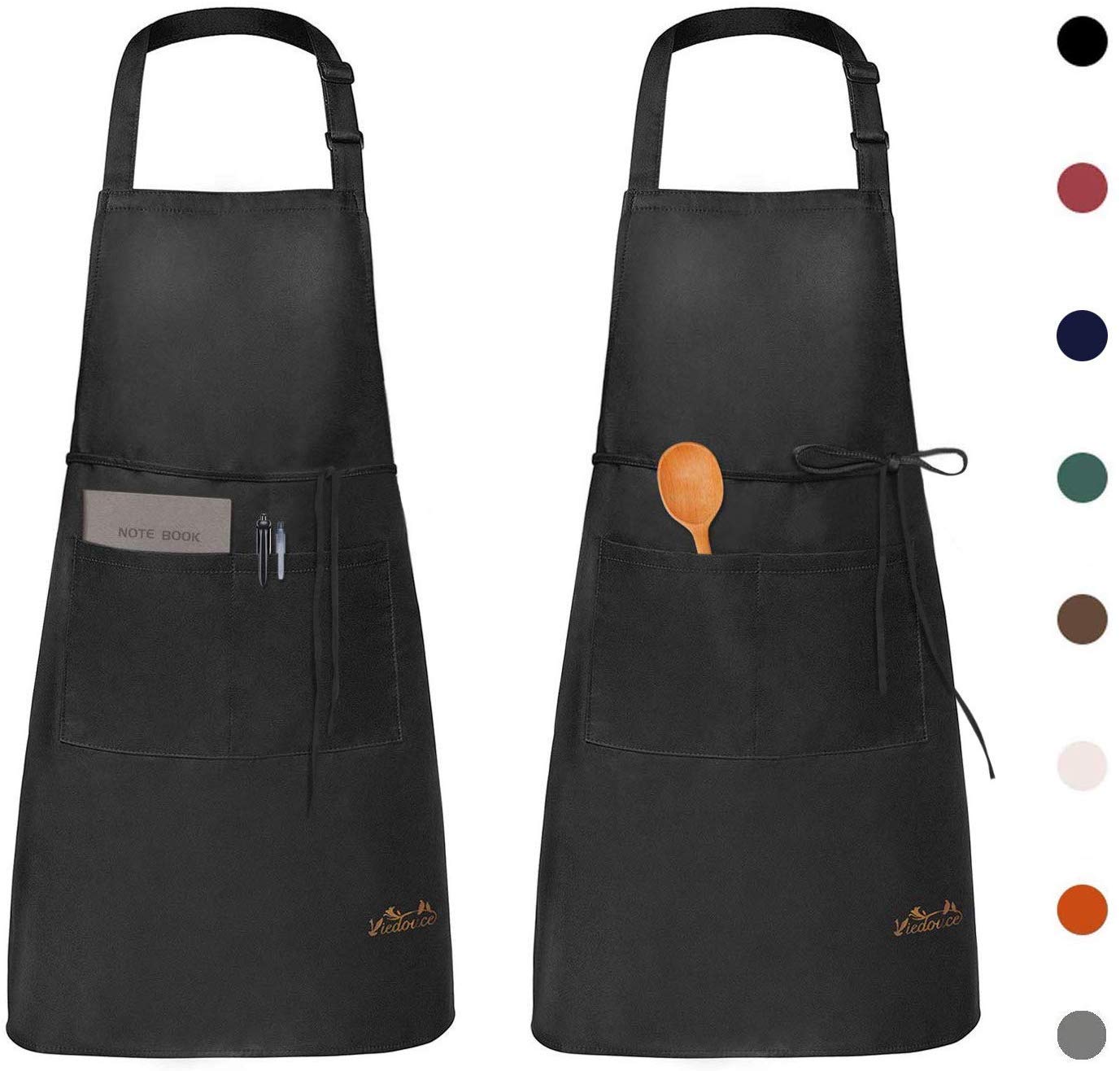 Viedouce 2 Packs Apron Cooking Kitchen Waterproof, Adjustable Chef Apron with Pockets for Home, Restaurant, Craft, Garden, BBQ, School, Coffee House, Apron for Men Women, Black