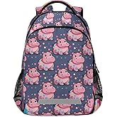 FFYHO Pink Polka Dotted Hippos Large School Backpacks with Chest Strap for Boys Girls Students,Lightweight Bookbags 17 Inch, Portable Casual Daypack Bags