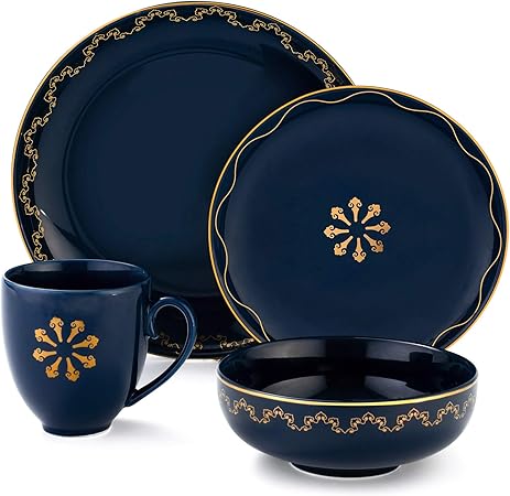 Sulives Diner Sets 4 Delige Marineblauwe Keramische Servies Set Licht Luxe Met Diner Borden Salade Dessert Borden Graankommen Mok Service Voor 1 Amazon Nl