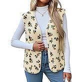 Cicy Bell Womens Fuzzy Fleece Vest Fall Floral Sleeveless Sherpa Jacket Lightweight Button Down Warm Outerwear with Pockets