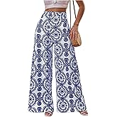 Floerns Women's High Waist Floral Wide Leg Palazzo Pants Flowy Travel Trousers