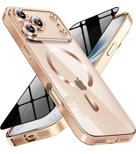 HYUEKOKO Funda Compatible Con IPhone 14 Pro Max De 6.7 Pulgadas Con Magsafe, Funda Magnética De Corazón Chapado Con Purpurina Para Mujeres Y Niñas, Protección De Cámara De TPU Para IPhone