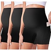 POSHDIVAH 3/4 Pack Maternity Biker Shorts Over The Belly Summer Pregnancy Yoga Active Workout Athletic Short Pants 5"/8"