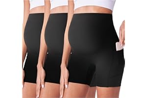 POSHDIVAH 3 Pack Maternity Biker Shorts Over The Belly Summer Comfy Pregnancy Yoga Active Workout Athletic Short Pants 5"/8"