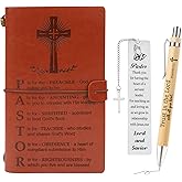 Shejdgart Pastor Appreciation Gifts for Men, Bible Verse Theme Faux Leather Notebook Metal Bookmark and Pen Gift Set, Religious Christian Christmas Gifts for Appreciation Pastor