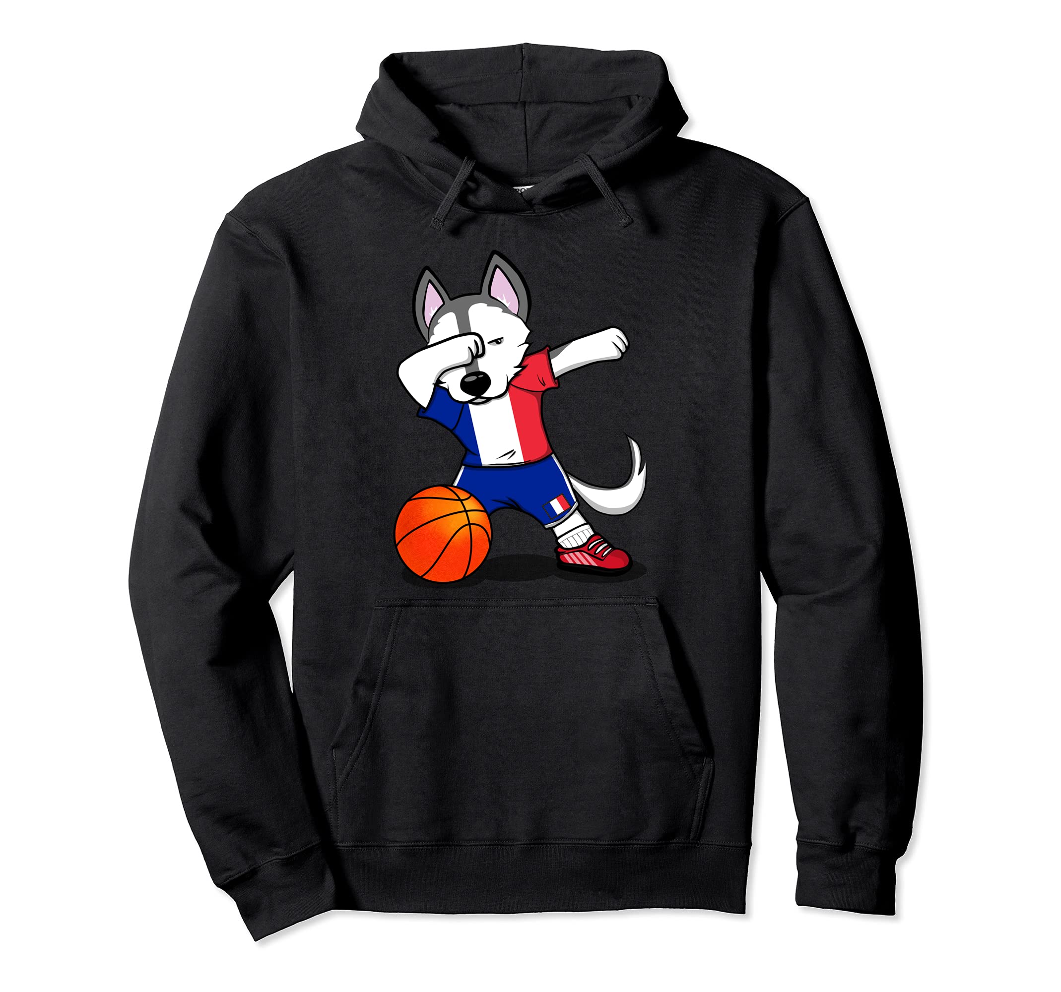 Dabbing Husky France Basketball Fans Jersey - French Flag Pullover Hoodie