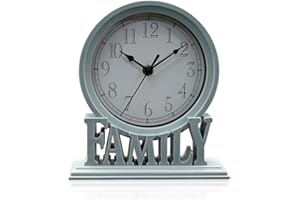 clumsy pets 6.5 Inches Table Clock, Vintage Non-Ticking Family Mantel Desk Clock Battery Operated with Quartz Movement HD Glass for Kids Bedroom Living Room Office (Cottage Blue)