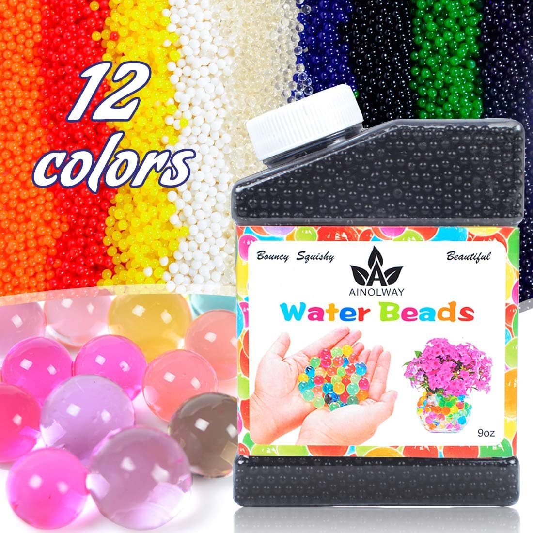 Vase Fillers - AINOLWAY High Elastic Water Beads Gel Pearls (40000pcs) Jelly Crystal Soil for Vase Fillers (9 Oz, Black)