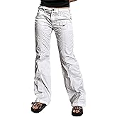 Flamingals Straight Leg Pants for Women Mid Rise Casual Front Patch Pocket Design Solid Seam Pants
