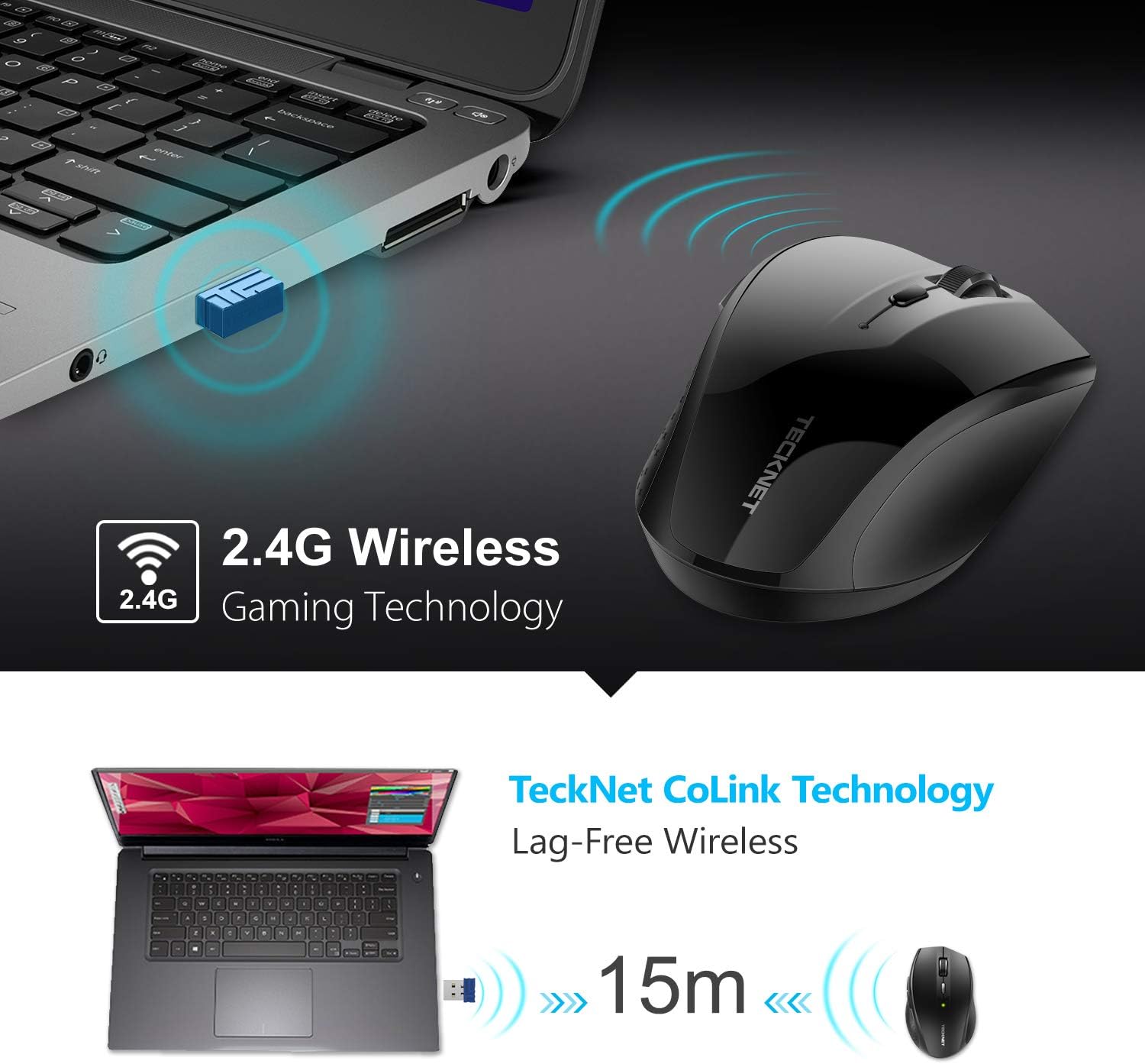 TECKNET 2.4G Wireless Mouse for Laptop 4800 DPI Optical Computer Mice with 6 Adjustable Levels - Image 5