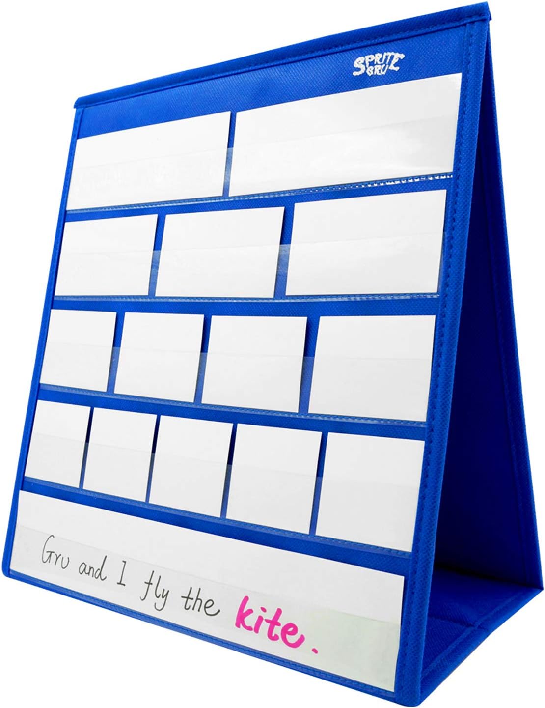 Blue Tabletop Desktop Pocket Chart with Bonus 20X Dry Erase Cards. Double Sided and Self-Standing (13” X 12”) : Office Products