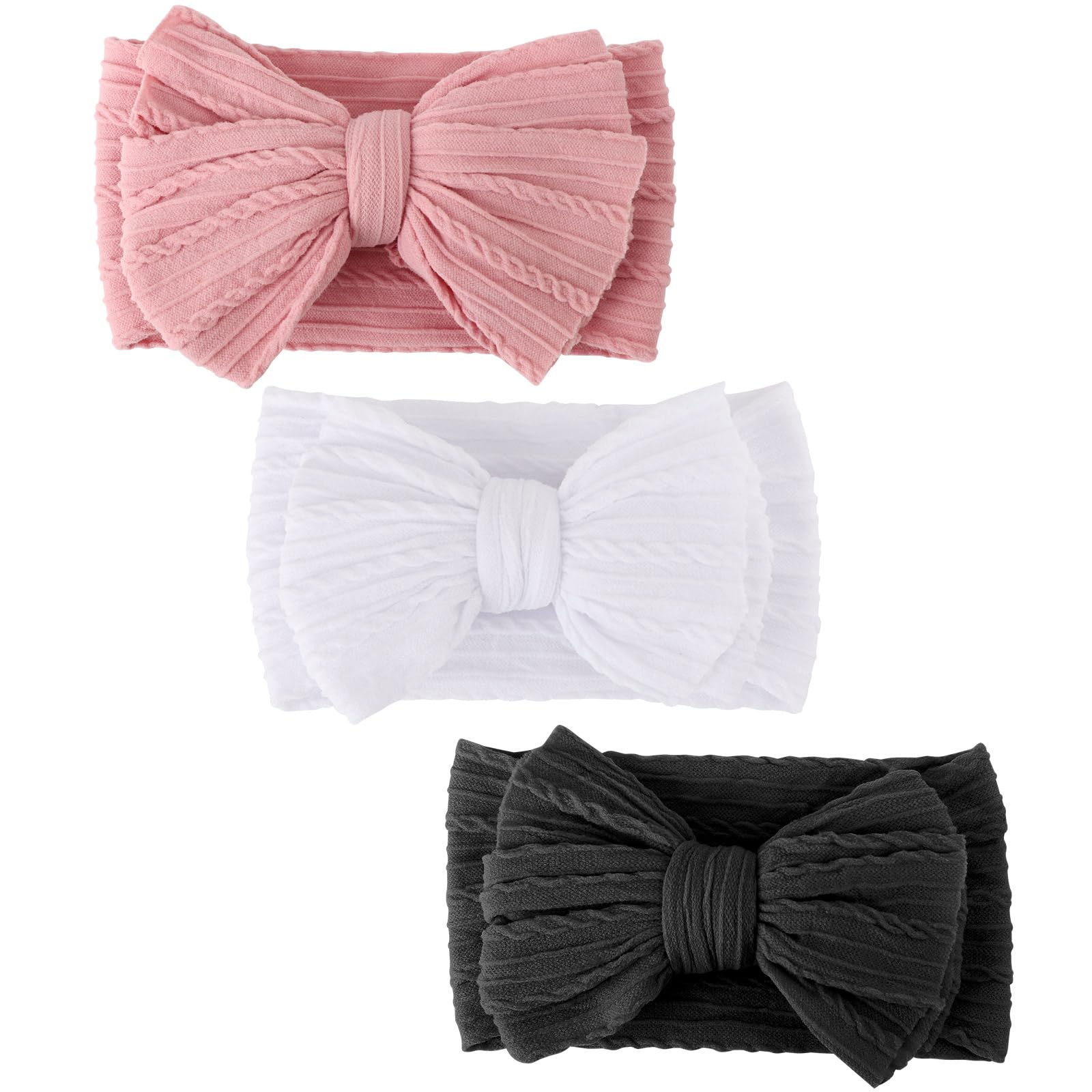 DRESHOW 3 Pack Baby Headbands for Girls Newborn Baby Nylon Headbands with Bows Hair Accessories