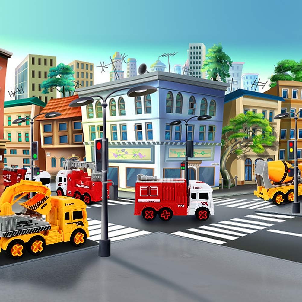 Vehicules Symiu Camion Pompier Construction Vehicule 6 Vehicules Camion De Jouets Mini Modele De Voiture Demonter Les Jeux Cadeau Pour 3 4 5 6 Ans Garcons Filles Enfants Vehicules A Moteur Engins De Construction