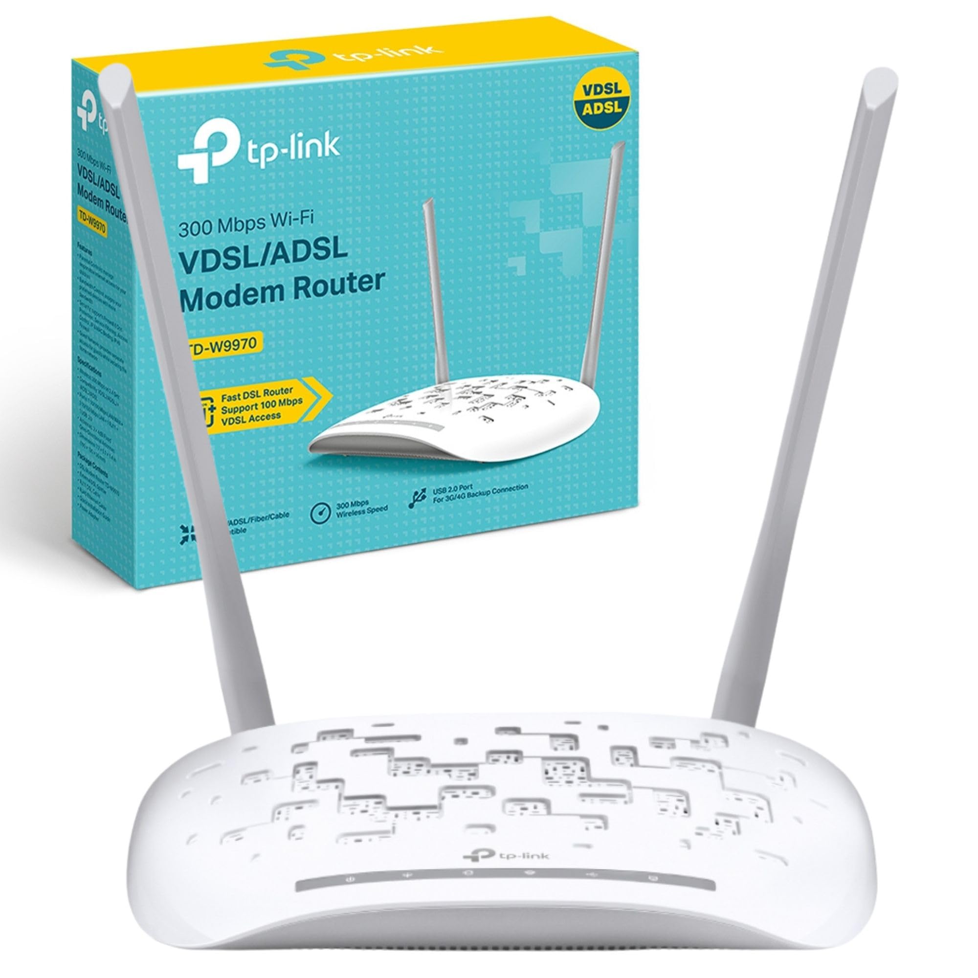TP-Link TD-W9970 300 Mbps Wireless N USB VDSL/ADSL Modem Router, 4G Router Option with USB 2.0 Port, Up To 100 Mbps VDSL And 300 Mbps WiFi Speeds, Maximised Range, 4xFast Ports, Tether App, Easy Setup