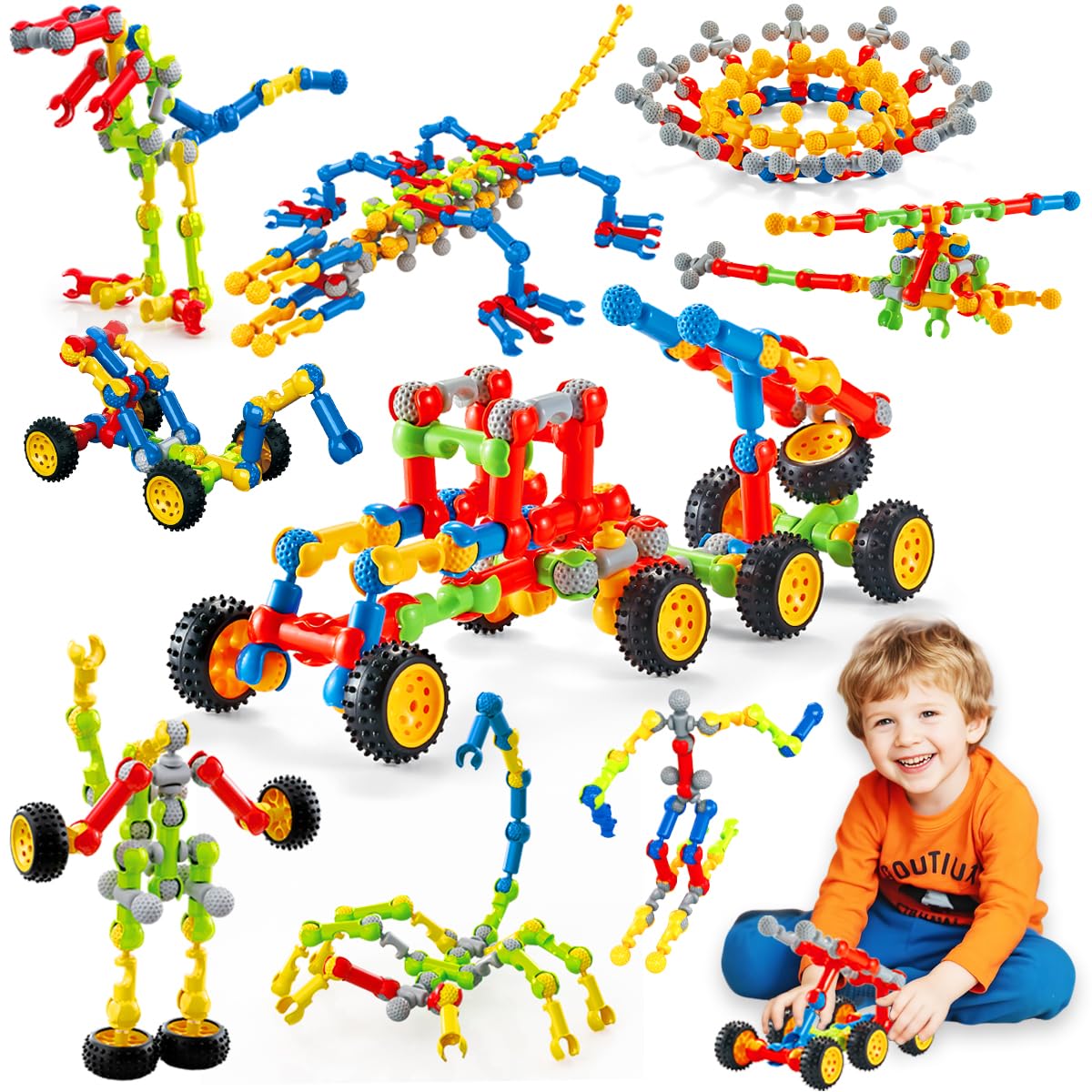 Stem Building Toys for 3 4 5 6 7 8 Year Old Boys Girls Kids,125 Pieces Building Blocks Educational Learning Toys with Large Storage Box,Ideal Christmas Birthday Gifts