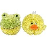 Pet Lou EZ Squeaky Ball Twin Pack, Chick and Frog, 4-inches Diameter, Yellow, Plush, Pet Toys and Supplies