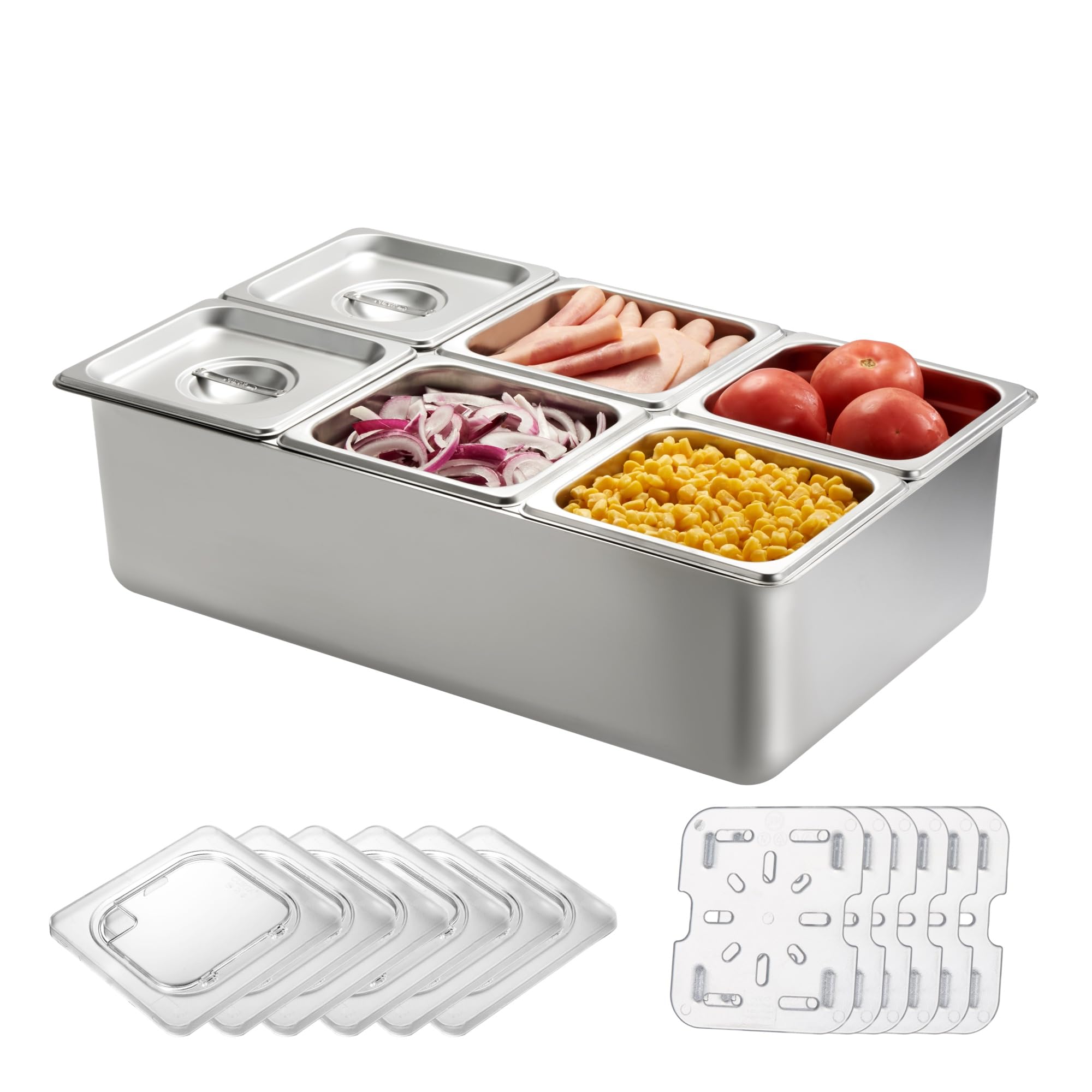CURTA Ice Chilled Condiment Serving Container (6 Pan), NSF Certified, 2 ...