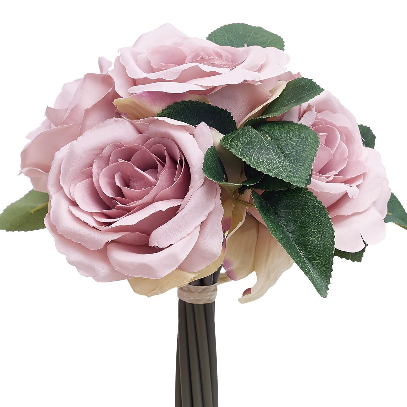 The Baked Studio - Large Hand Tied Silk Tea Rose 6-Piece Bouquet For Cake Decorating, Home Décor, Weddings, Bridesmade Bouquets and Crafts (Dusty Pink) — image 1