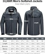 33,000ft Men’s Waterproof Softshell Fleece Lined Jacket Dark Grey XXL view 6