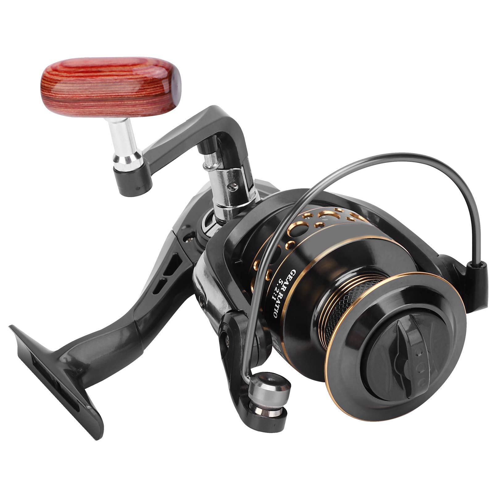 KB7000 Portable Metal Sea Fishing Rod Casting Reel for Carp Fishing Reel, Lightweight with Wooden Handle for Rivers, Seas, Lakes, Reservoirs