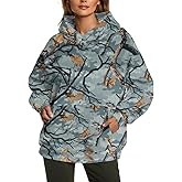 peassa Womens Camo Hoodies Fleece Oversized Hooded Sweatshirts Fashion Tree Leaf Graphic Pullover Tops