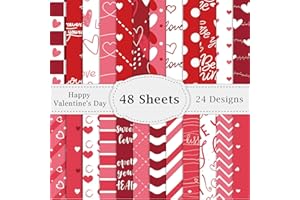 QOUBAI 48 Sheets Valentine Craft Paper 12 X 12 Scrapbooking Paper, Red Valentine's Day Pattern Paper Bulk 24 Styles Pink Heart Decorative Craft Paper DIY Supplies for Kids Adults Journal Photo Album