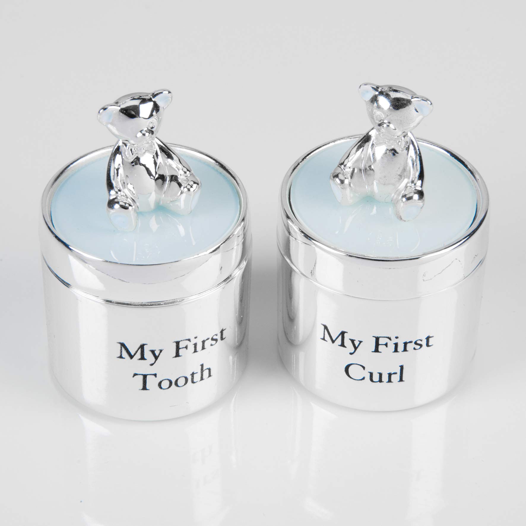 Silverplated Blue My First Tooth and My First Curl Gift Set with Teddies