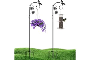 Art Elf Shepherds Hooks for Outdoor Hummingbird Bird Feeder Pole Hanger 79 Inches with 5 Prongs Base Stainless Metal Adjustable Garden Hanging Holder Weddings Garden Decor Butterfly 2-Pack