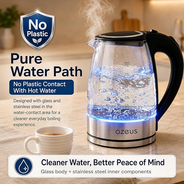 AZEUS 1.8L ELECTRIC KETTLE CX-817 – FAST BOIL, AUTO SHUT-OFF, BOIL-DRY PROTECTION, 360° SWIVEL BASE – STAINLESS STEEL WATER BOILER FOR TEA, COFFEE, AND HOT WATER