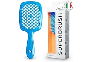 JÄNEKE Janeke Original Patented Superbrush Detangler Brush Anti-static Hairbrush Easy For Wet or Dry Use Flexible with Nylon Bristle Great for All Hair Types - Long Thick Curly (Blue Neon)